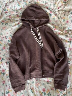 Aerie ribbed waffle knit hoodie